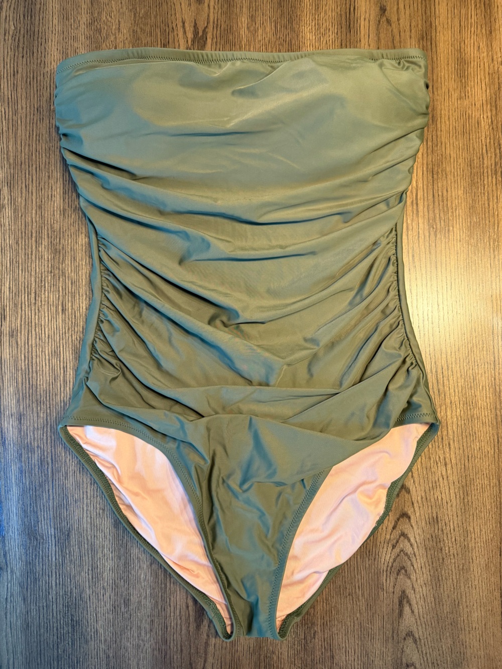J.Crew Olive Green Ruched One Piece Swimsuit Surplice Front Size 12